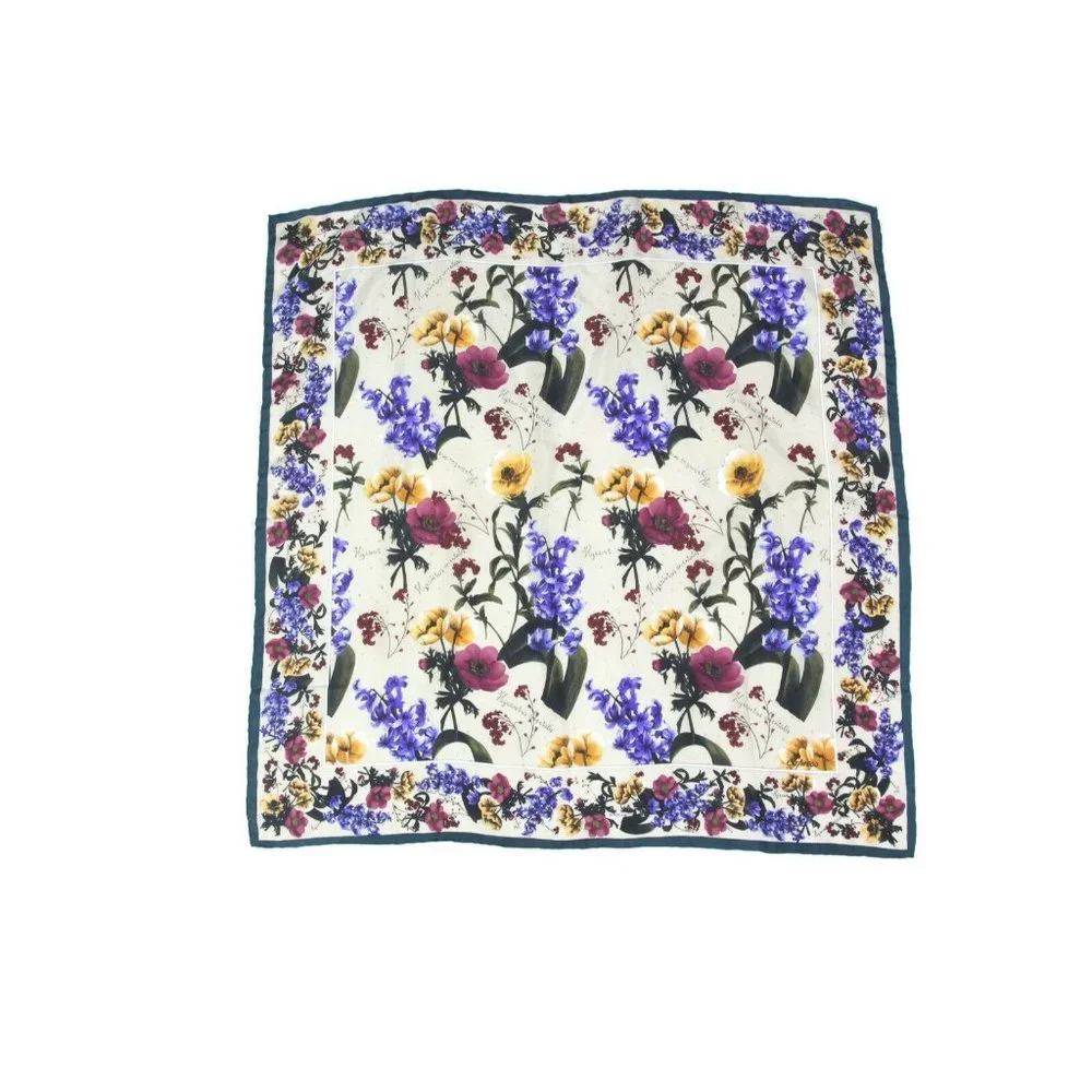 EXPRESS Gorgeous Floral Variations Chart Flowers Silk Scarf Green Border - Picture 1 of 3